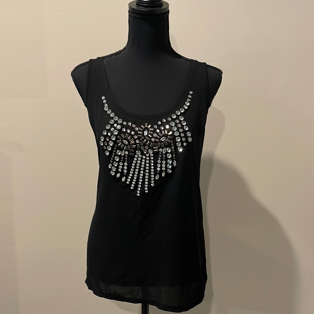 Black tank top blouse with rhinestones